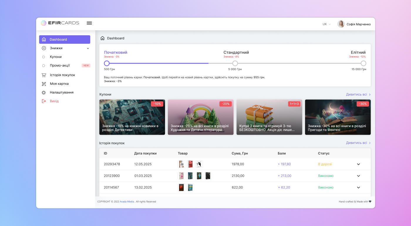 Client personal account dashboard