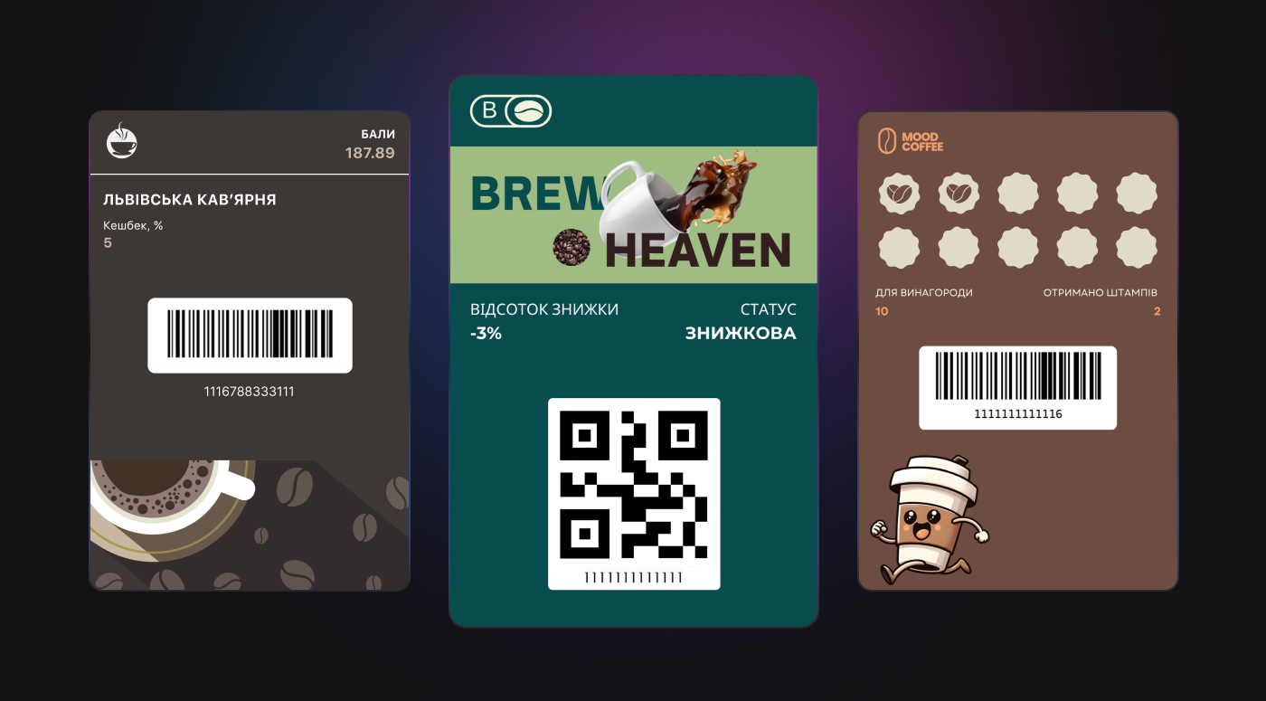 Coffee shops cards types