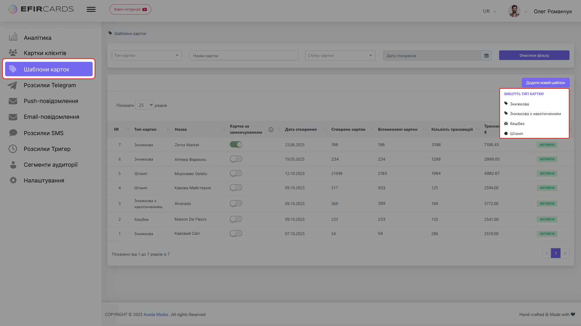 Efircards шаблони карток