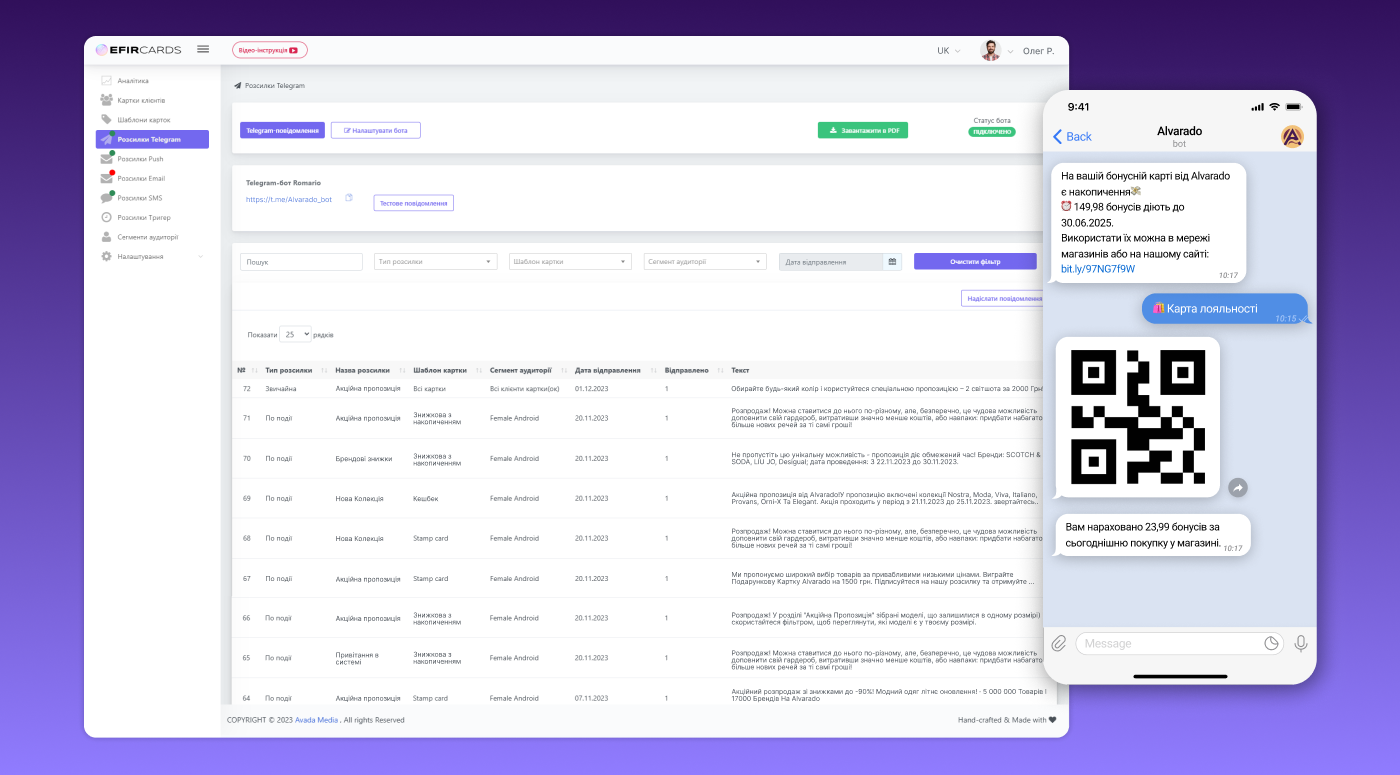 Telegram bot loyalty program EfirCards